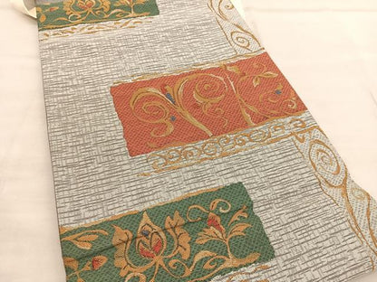平和屋着物◎六通柄袋帯　横段花唐草文　正絹　逸品　BAAU7905hv