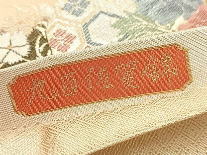 平和屋着物◎九百佐賀錦　六通柄袋帯　御所車扇面花文　金銀糸　正絹　逸品　BAAU7908hv