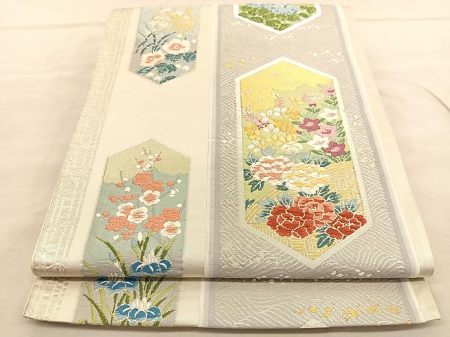 平和屋着物◎六通柄袋帯　唐織　草花競艶　金銀糸　正絹　逸品　BAAU7917hv
