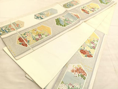 平和屋着物◎六通柄袋帯　唐織　草花競艶　金銀糸　正絹　逸品　BAAU7917hv