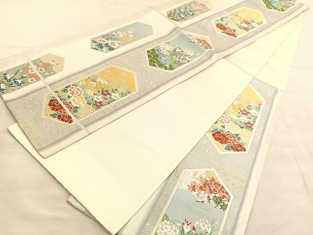 平和屋着物◎六通柄袋帯　唐織　草花競艶　金銀糸　正絹　逸品　BAAU7917hv