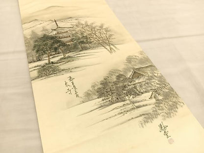 平和屋着物◎太鼓柄袋帯　作家物　手描き　京都百景　東寺　金彩　正絹　逸品　BAAU7926hv