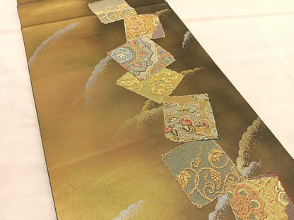 平和屋着物◎六通柄袋帯　唐織　上代献物文　金糸　正絹　逸品　BAAU7928hv