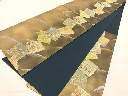 平和屋着物◎六通柄袋帯　唐織　上代献物文　金糸　正絹　逸品　BAAU7928hv