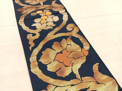 平和屋着物◎六通柄袋帯　花唐草文　金糸　正絹　逸品　BAAU7937hv