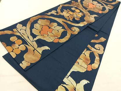 平和屋着物◎六通柄袋帯　花唐草文　金糸　正絹　逸品　BAAU7937hv