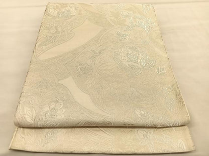 平和屋着物◎六通柄袋帯　唐織　更紗花文　銀糸　正絹　逸品　BAAU7948hv