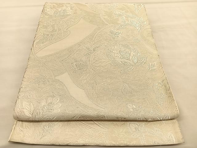 平和屋着物◎六通柄袋帯　唐織　更紗花文　銀糸　正絹　逸品　BAAU7948hv