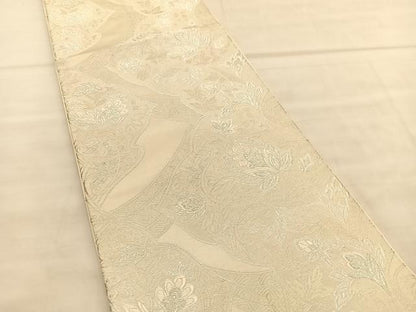 平和屋着物◎六通柄袋帯　唐織　更紗花文　銀糸　正絹　逸品　BAAU7948hv