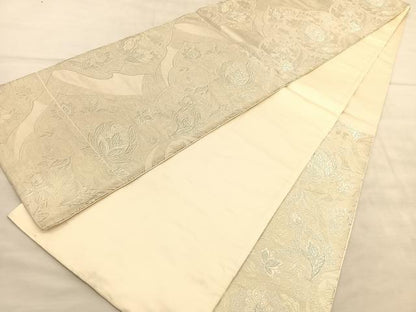 平和屋着物◎六通柄袋帯　唐織　更紗花文　銀糸　正絹　逸品　BAAU7948hv