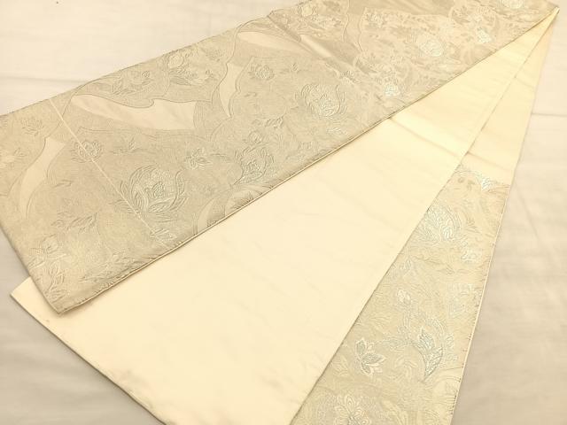 平和屋着物◎六通柄袋帯　唐織　更紗花文　銀糸　正絹　逸品　BAAU7948hv