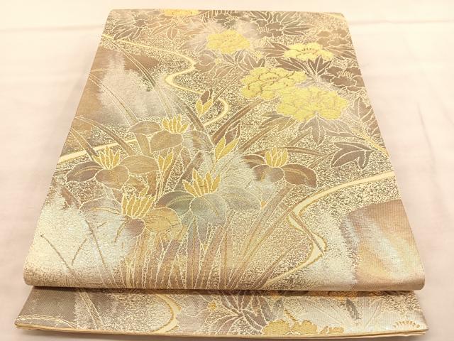 平和屋着物◎六通柄袋帯　流水花文　金銀糸　正絹　逸品　BAAU7954hv