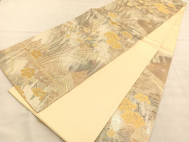 平和屋着物◎六通柄袋帯　流水花文　金銀糸　正絹　逸品　BAAU7954hv