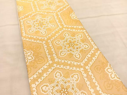 平和屋着物◎六通柄袋帯　唐織　亀甲花文　金糸　正絹　逸品　BAAU7956hv