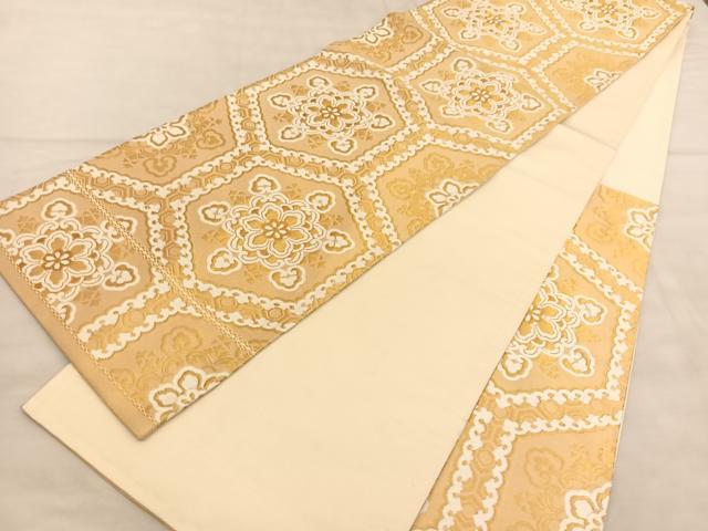 平和屋着物◎六通柄袋帯　唐織　亀甲花文　金糸　正絹　逸品　BAAU7956hv