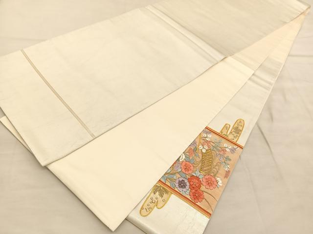 平和屋着物◎太鼓柄袋帯　総駒刺繍　流水花文　金糸　引箔　正絹　逸品　BAAU7957hv