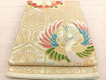 平和屋着物◎六通柄袋帯　唐織　鳳凰亀甲花文　金糸　正絹　逸品　BAAU7962hv