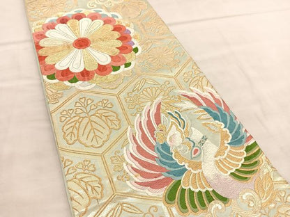 平和屋着物◎六通柄袋帯　唐織　鳳凰亀甲花文　金糸　正絹　逸品　BAAU7962hv