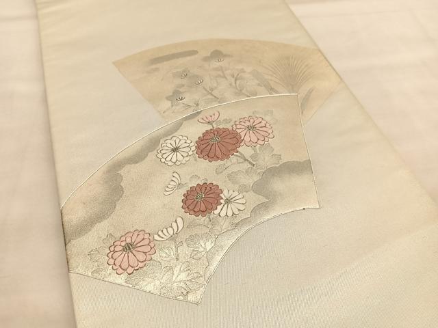 平和屋着物◎太鼓柄袋帯 駒刺繍 地紙秋草文 銀彩 引箔 正絹 逸品 BAAU7963hv