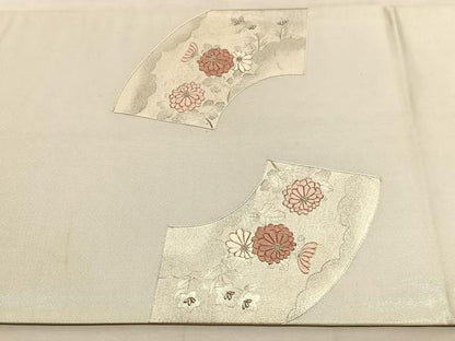 平和屋着物◎太鼓柄袋帯 駒刺繍 地紙秋草文 銀彩 引箔 正絹 逸品 BAAU7963hv