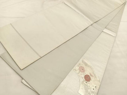 平和屋着物◎太鼓柄袋帯 駒刺繍 地紙秋草文 銀彩 引箔 正絹 逸品 BAAU7963hv