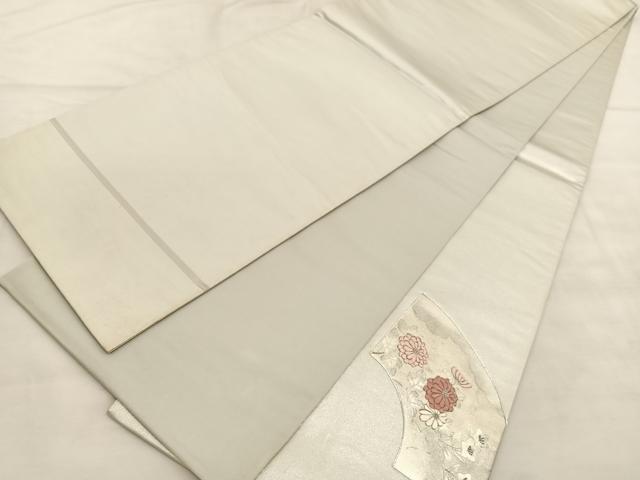 平和屋着物◎太鼓柄袋帯 駒刺繍 地紙秋草文 銀彩 引箔 正絹 逸品 BAAU7963hv