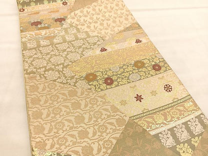 平和屋着物◎六通柄袋帯　名物裂　金糸　正絹　逸品　BAAU7964hv