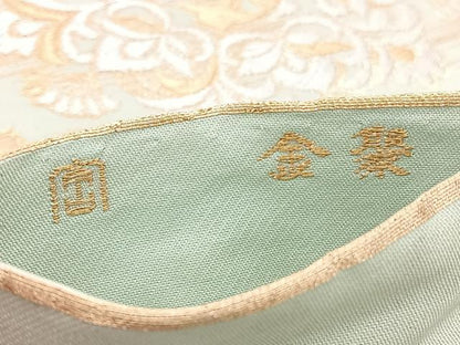平和屋着物◎六通柄 本袋帯 金聚 花鳥文 金銀糸 正絹 逸品 BAAU7972hv