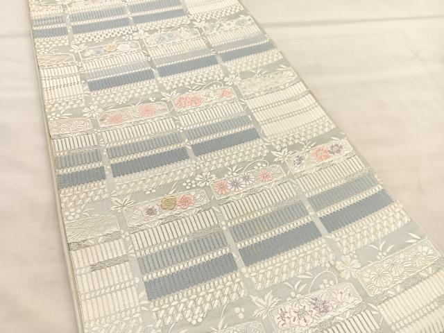 平和屋着物◎六通柄袋帯 唐織 格子取色々威文 金銀糸 正絹 逸品 BAAU7974hv