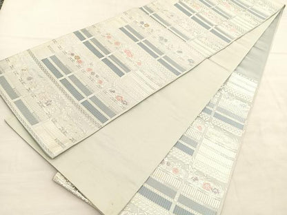 平和屋着物◎六通柄袋帯 唐織 格子取色々威文 金銀糸 正絹 逸品 BAAU7974hv