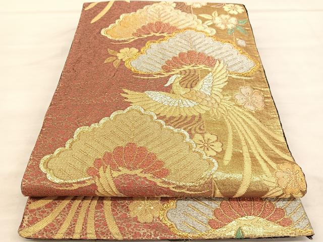 平和屋着物◎六通柄袋帯 松鳳凰花文 金銀糸 正絹 逸品 BAAU7976hv