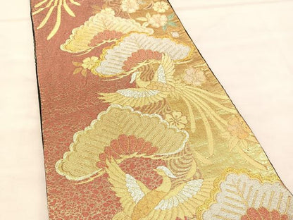 平和屋着物◎六通柄袋帯 松鳳凰花文 金銀糸 正絹 逸品 BAAU7976hv