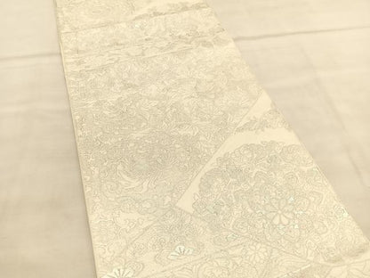 平和屋着物◎六通柄　本袋帯　鳳凰切嵌花唐草文　銀糸　正絹　逸品　BAAU7988hv
