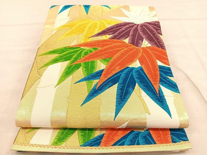 平和屋着物◎六通柄袋帯　唐織　笹竹文　金銀糸　正絹　逸品　BAAU7993hv