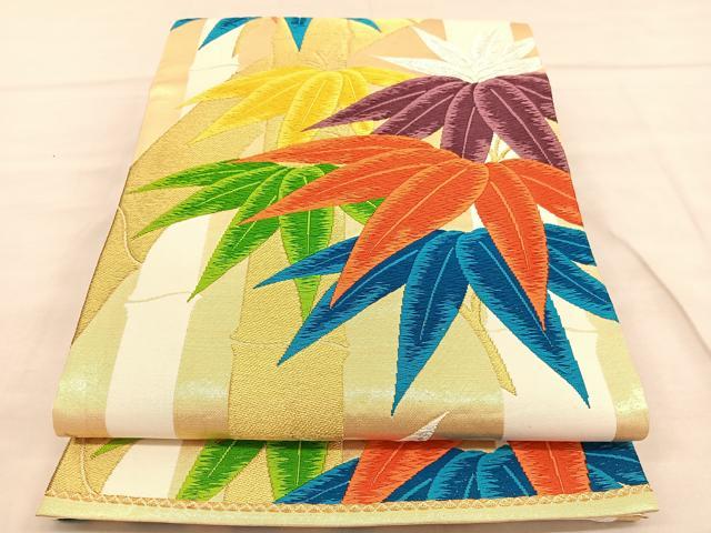 平和屋着物◎六通柄袋帯　唐織　笹竹文　金銀糸　正絹　逸品　BAAU7993hv