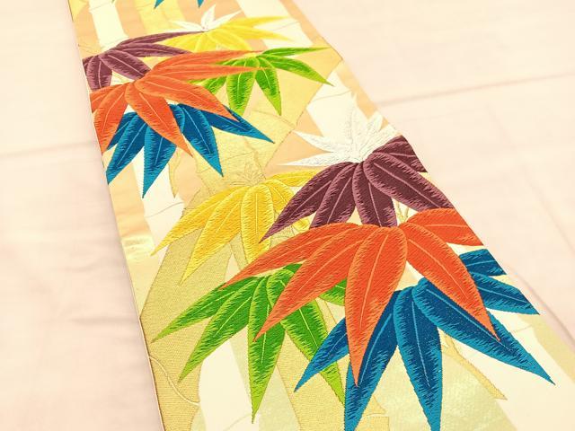 平和屋着物◎六通柄袋帯　唐織　笹竹文　金銀糸　正絹　逸品　BAAU7993hv