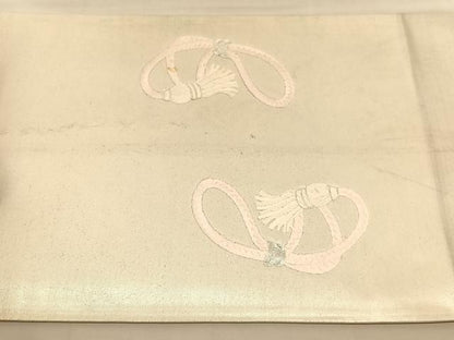 平和屋着物◎太鼓柄袋帯　総駒刺繍　文箱花文　銀糸　正絹　逸品　BAAU8002hv