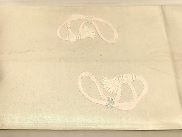 平和屋着物◎太鼓柄袋帯　総駒刺繍　文箱花文　銀糸　正絹　逸品　BAAU8002hv