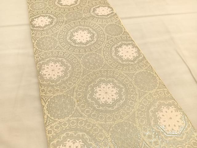 平和屋着物◎六通柄袋帯　唐織　花丸文　銀糸　正絹　逸品　BAAU8006hv