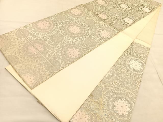 平和屋着物◎六通柄袋帯　唐織　花丸文　銀糸　正絹　逸品　BAAU8006hv