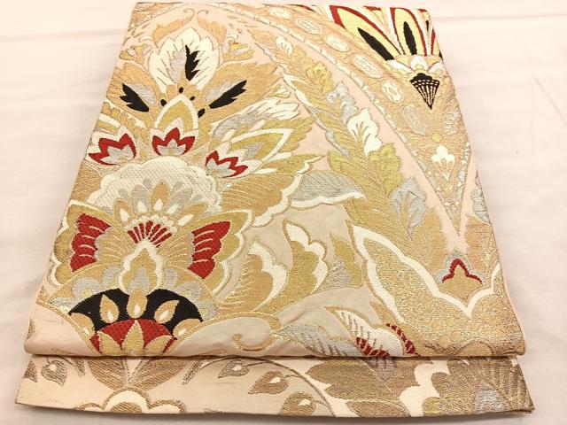 平和屋着物◎六通柄 本袋帯 唐織 更紗飾花文 金銀糸 正絹 逸品 BAAU8010hv