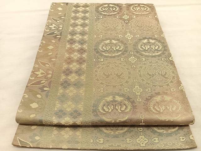 平和屋着物◎六通柄袋帯　花鳥間道　金糸　正絹　逸品　BAAU8011hv