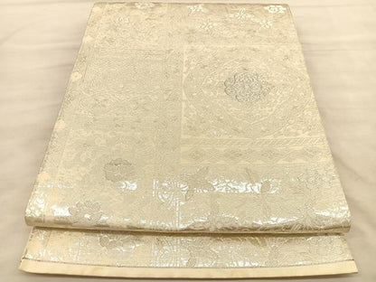 平和屋着物◎六通柄袋帯 飾花文 銀糸 正絹 逸品 BAAU8014hv