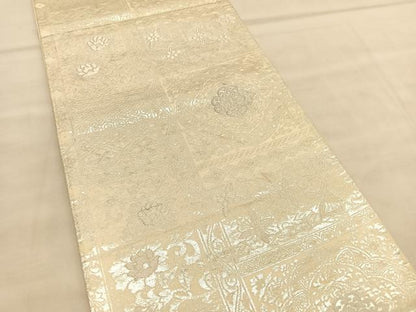平和屋着物◎六通柄袋帯 飾花文 銀糸 正絹 逸品 BAAU8014hv