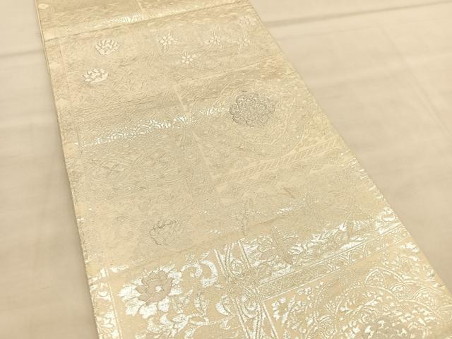 平和屋着物◎六通柄袋帯 飾花文 銀糸 正絹 逸品 BAAU8014hv
