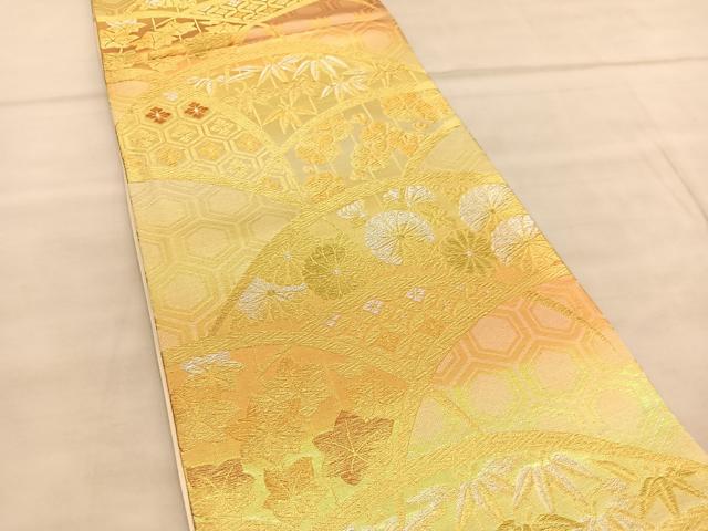 平和屋着物◎西陣 六通柄袋帯 有職笹梅文 金銀糸 証紙付き 正絹 逸品 未使用 BAAU8019hv