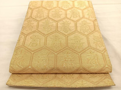 平和屋着物◎六通柄袋帯　百寿　金糸　正絹　逸品　BAAU8028hv