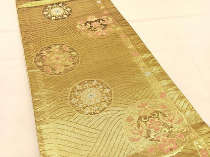 平和屋着物◎佐賀錦　六通柄袋帯　唐織　向かい鳥立波花文　金銀糸　正絹　逸品　BAAU8040hv