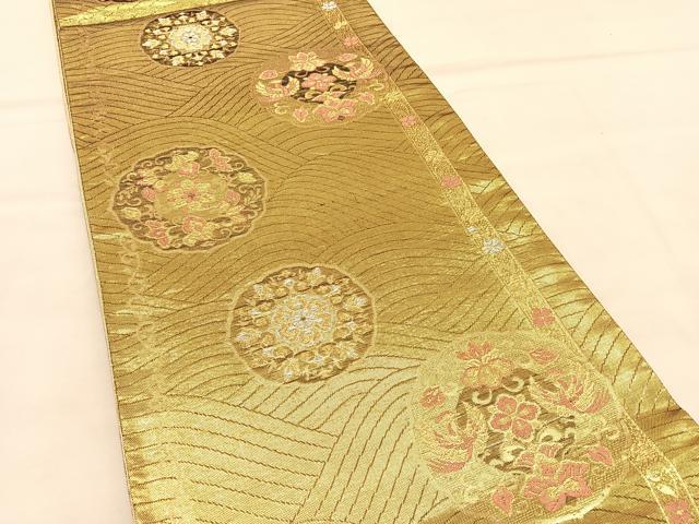 平和屋着物◎佐賀錦　六通柄袋帯　唐織　向かい鳥立波花文　金銀糸　正絹　逸品　BAAU8040hv