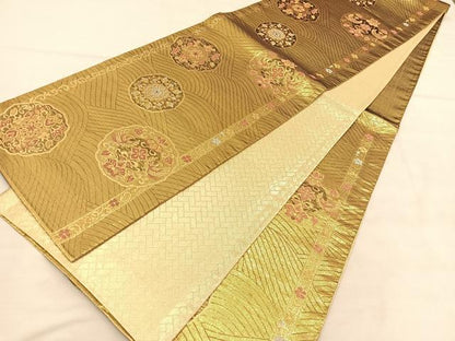 平和屋着物◎佐賀錦　六通柄袋帯　唐織　向かい鳥立波花文　金銀糸　正絹　逸品　BAAU8040hv